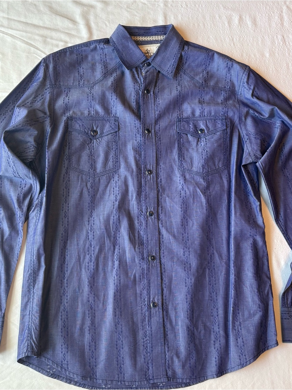 Age of Wisdom Men's Navy Long-Sleeve Casual Button-Down Shirt, patterned,